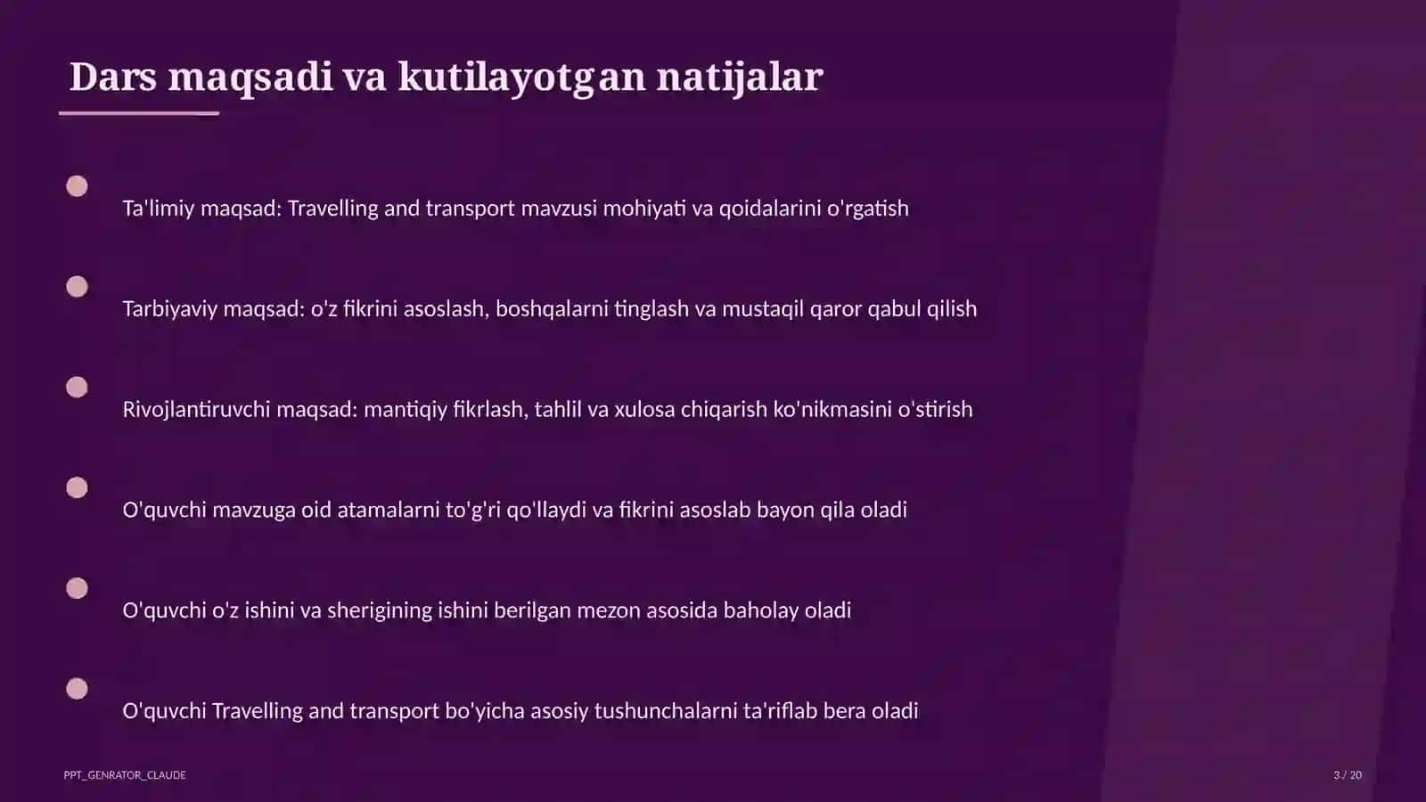 Travelling and transport (6-sinf) 3