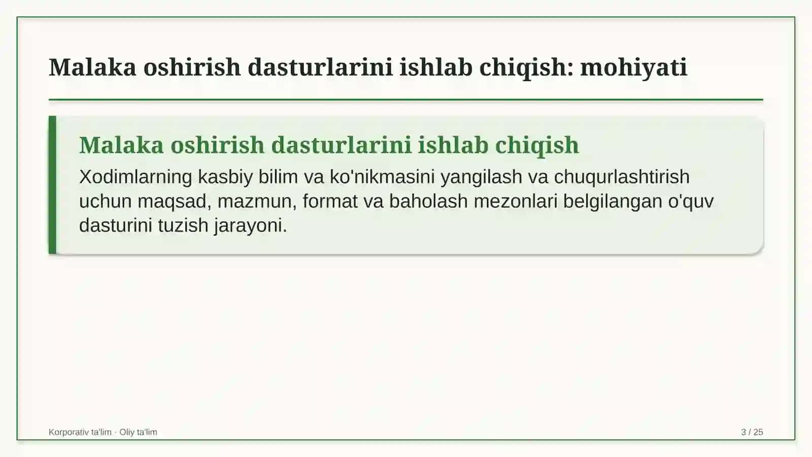 Malaka oshirish dasturlarini ishlab chiqish: mohiyati 3