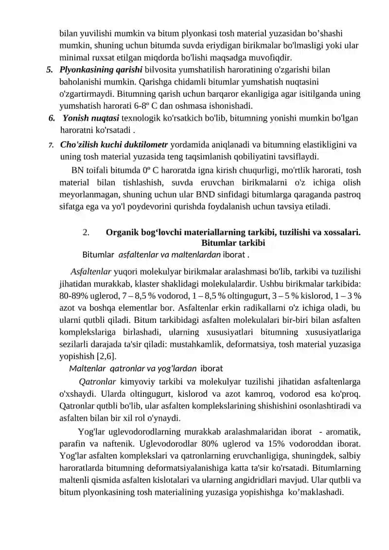 Organik bog‘lovchi materiallarni tarkibi va tuzilishi 3
