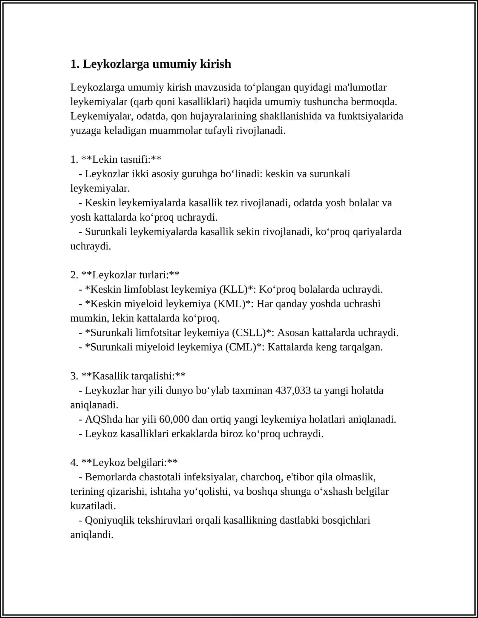 LEYKOZLAR. ERITREMIYA SIMTOMATOLOGIYASI. TIZIMLI QIZIL BÒRICHA TASHXIS MEZONLARI 3
