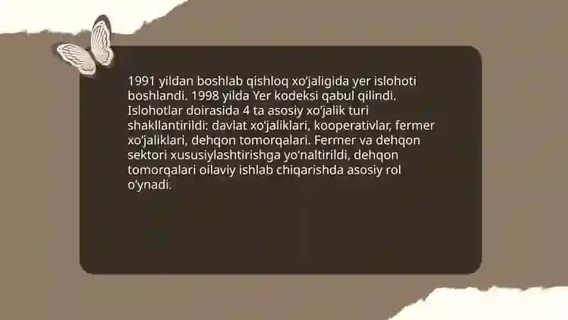 Mustaqillik yillarida qishloq xoʻjaligi va sanoat sohasidagi oʻzgarishlar 3