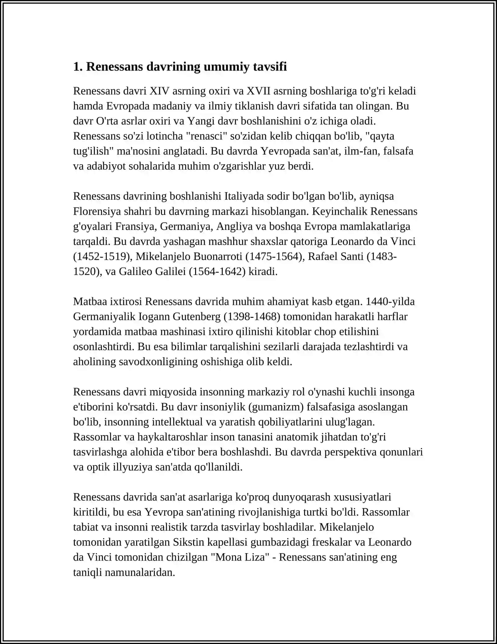 (RENESSANS). BUYUK ALLOMALARNING JAHON SIVILIZATSIYASIGA QOʻSHGAN HISSASI 3