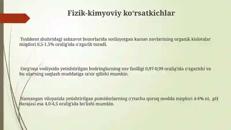 Sabzavot va poliz mahsulotlarining kimyoviy tarkibi 3