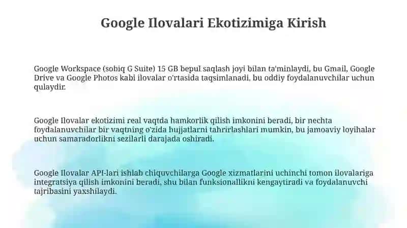 Google Ilovalari va Google Disk Asoslari 3