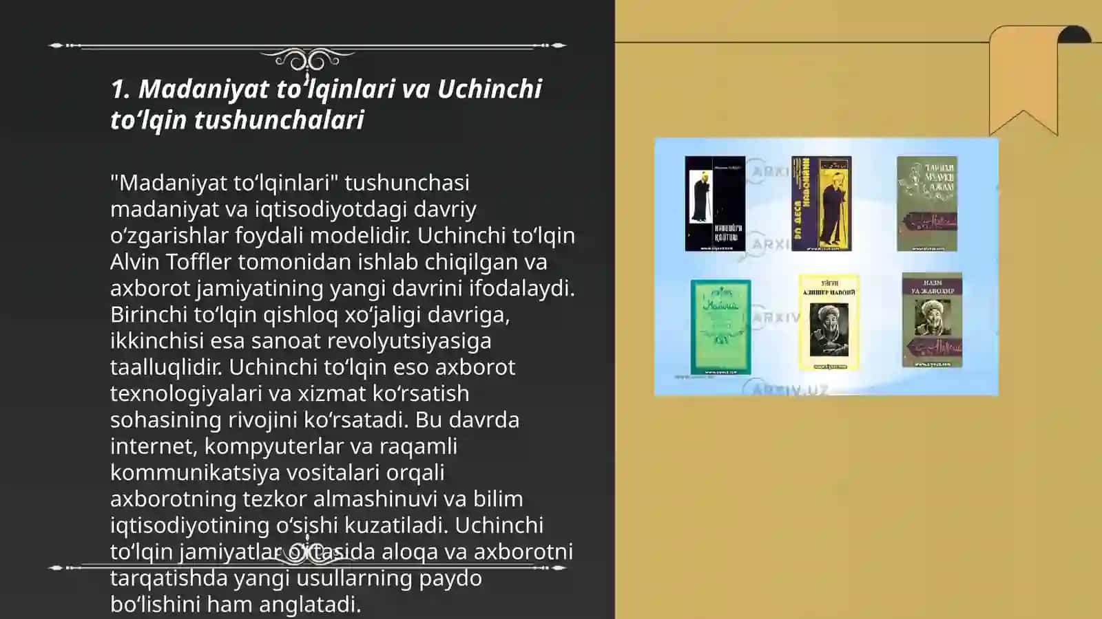 Avloniyning “Madaniyat to‘lqinlari” maqolasi va E.Tofflerning “Uchinchi to‘lqin” asarini qiyosiy tahlil etish, prezentatsiya tayyorlash 3