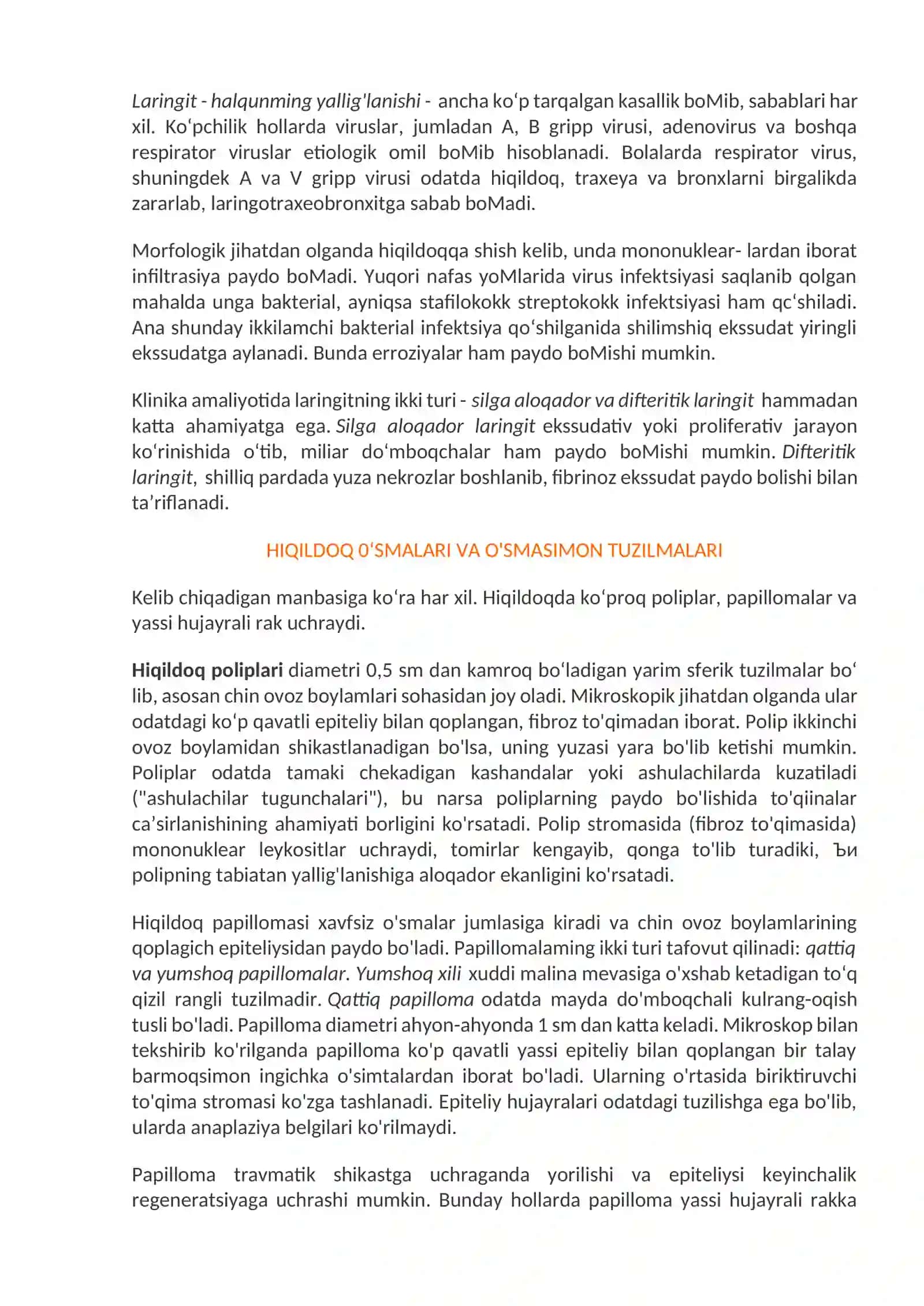 Bosh va buyin patologiyasi. Og'iz bo'shlig'i, yuqori nafas yo'llari, quloq, bo'yin va so'lak bezlari kasalliklari 3