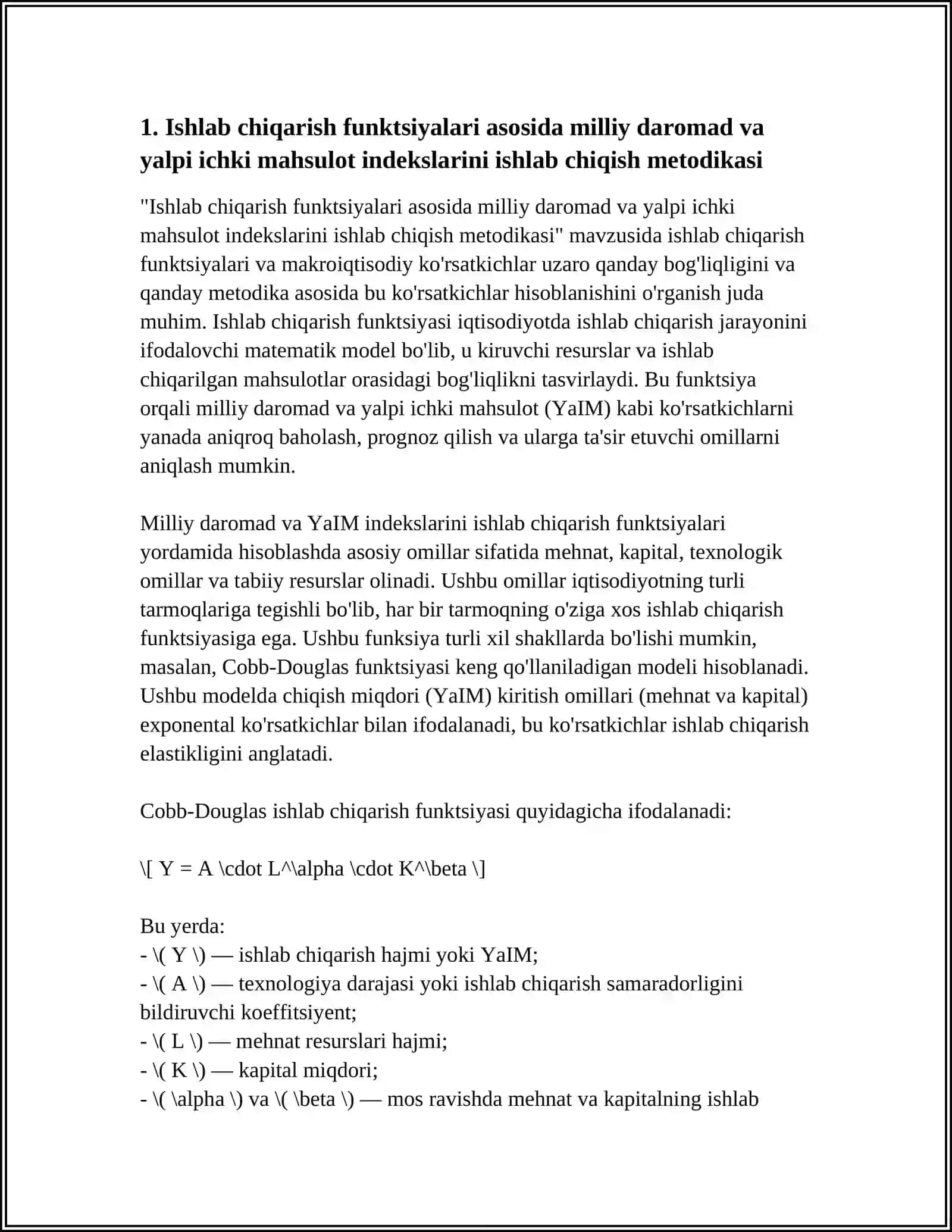 MAKROIQTISODIY INDEKATORLARNI ISHLAB CHIQARISH FUNKSIYALARI YORDAMIDA TATBIQ QILISH 3