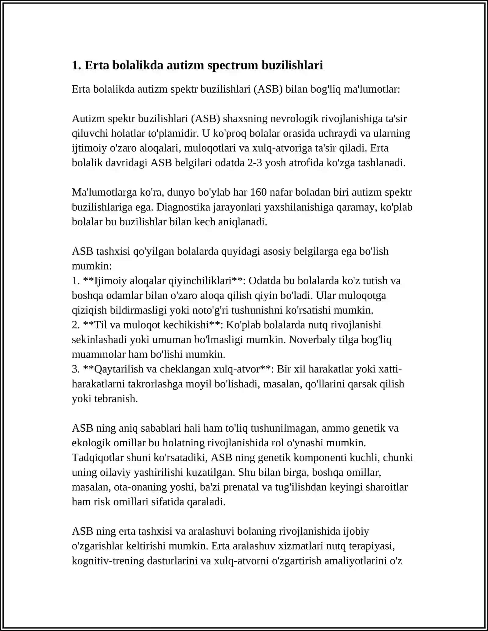 Erta Bolalikda Autizimning Rivojlanish Xususiyatlari 3
