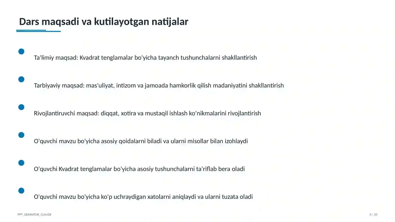 Kvadrat tenglamalar (8-sinf) 3
