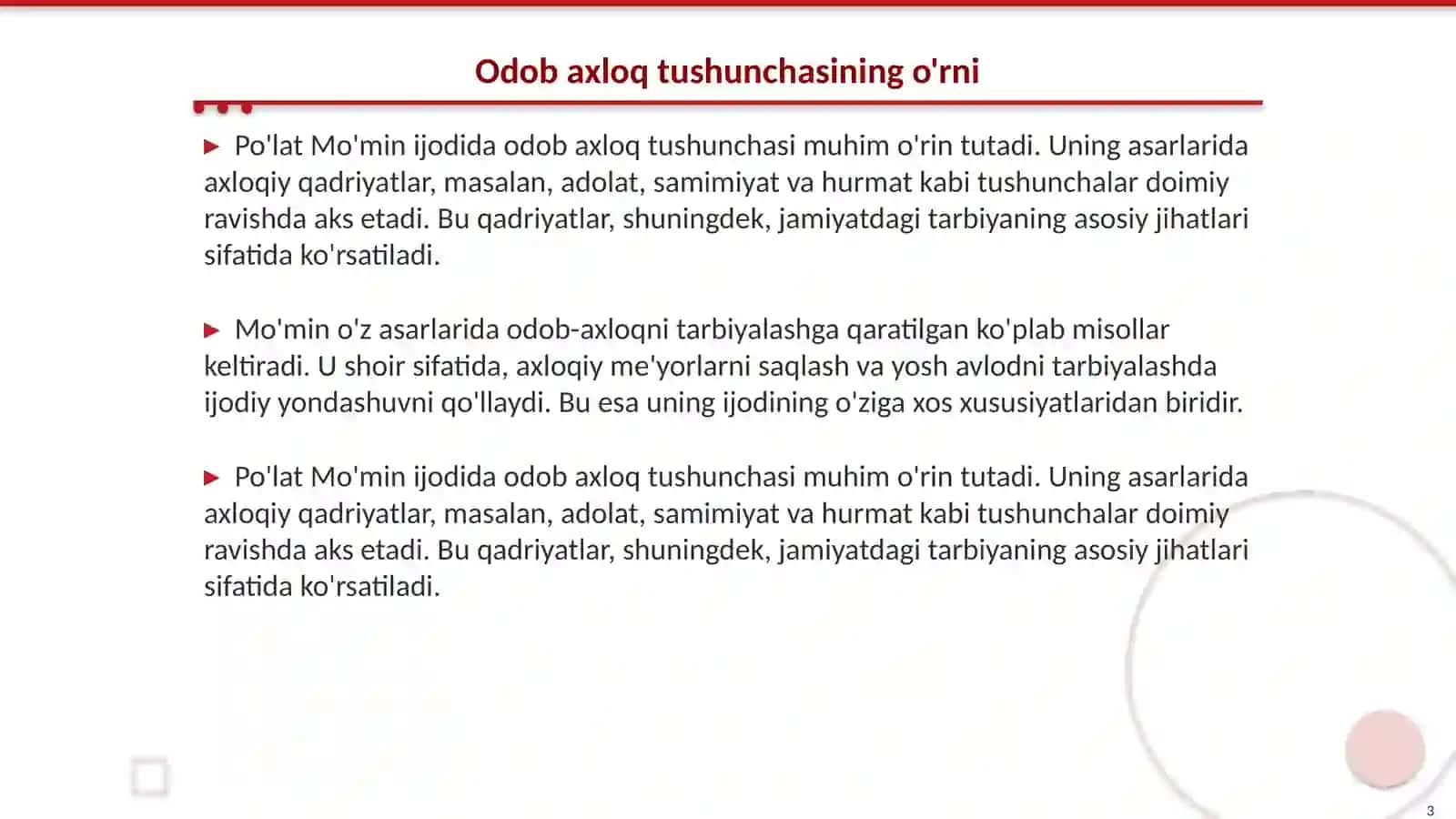 Po'lat Mo'min ijodida odob axloq mavzusi 3