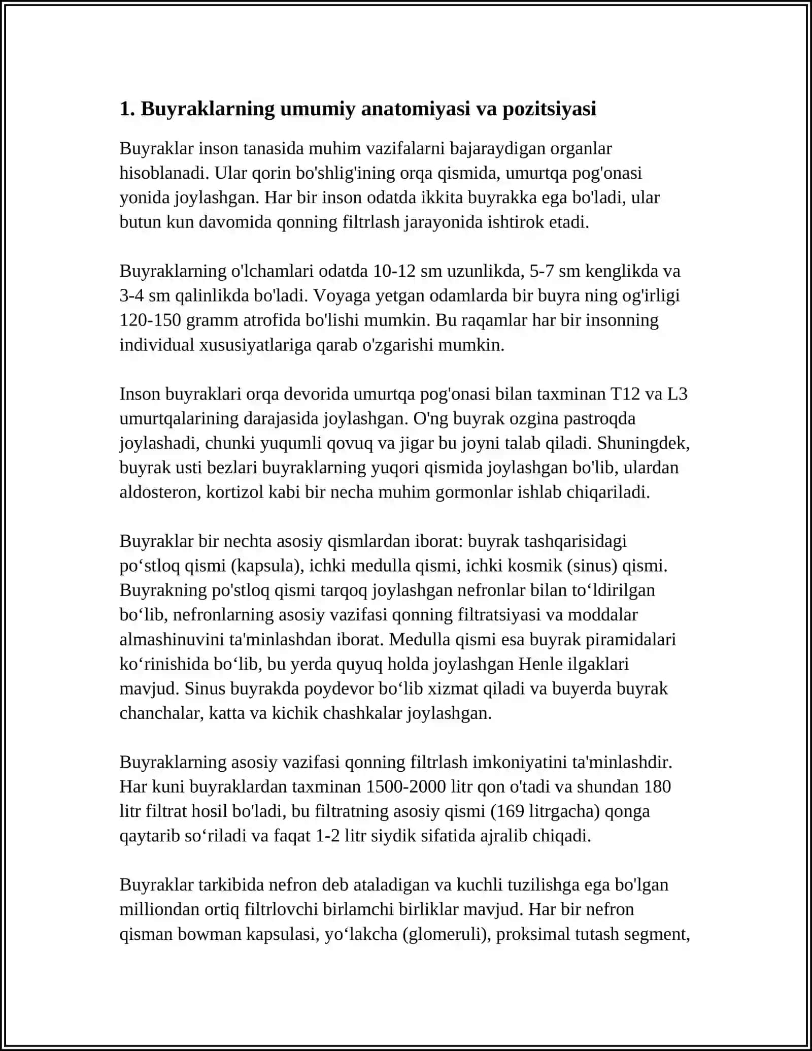 BUYRAKLAR VA SIYDIK YO'LLARI FUNKSIONAL ANATOMIYASI VA FIZIOLOGIYASI 3