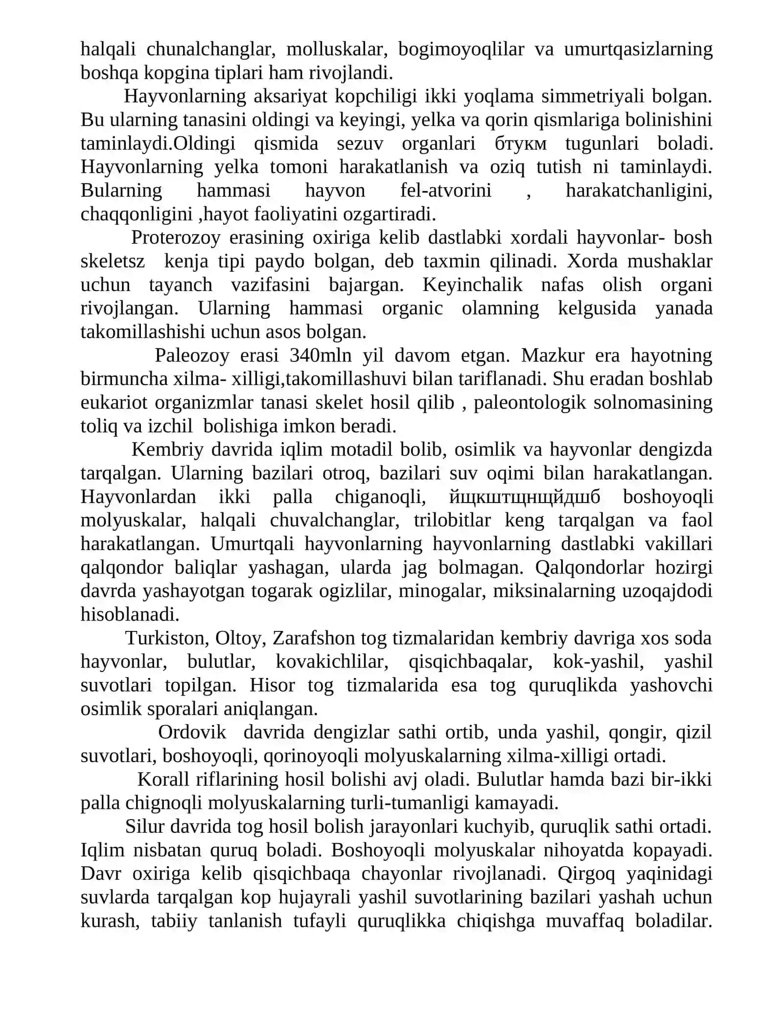 ARXEY, PROTEROZOY, PALEOZOY, MEZOZOY, KAYNOZOY ERALARI VA ULARDAGI KECHGAN BIOLOGIK JARAYONLAR 3