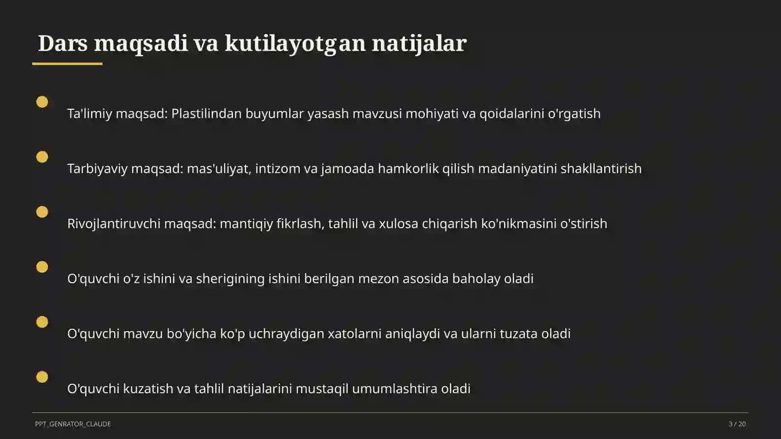 Plastilindan buyumlar yasash (1-sinf) 3