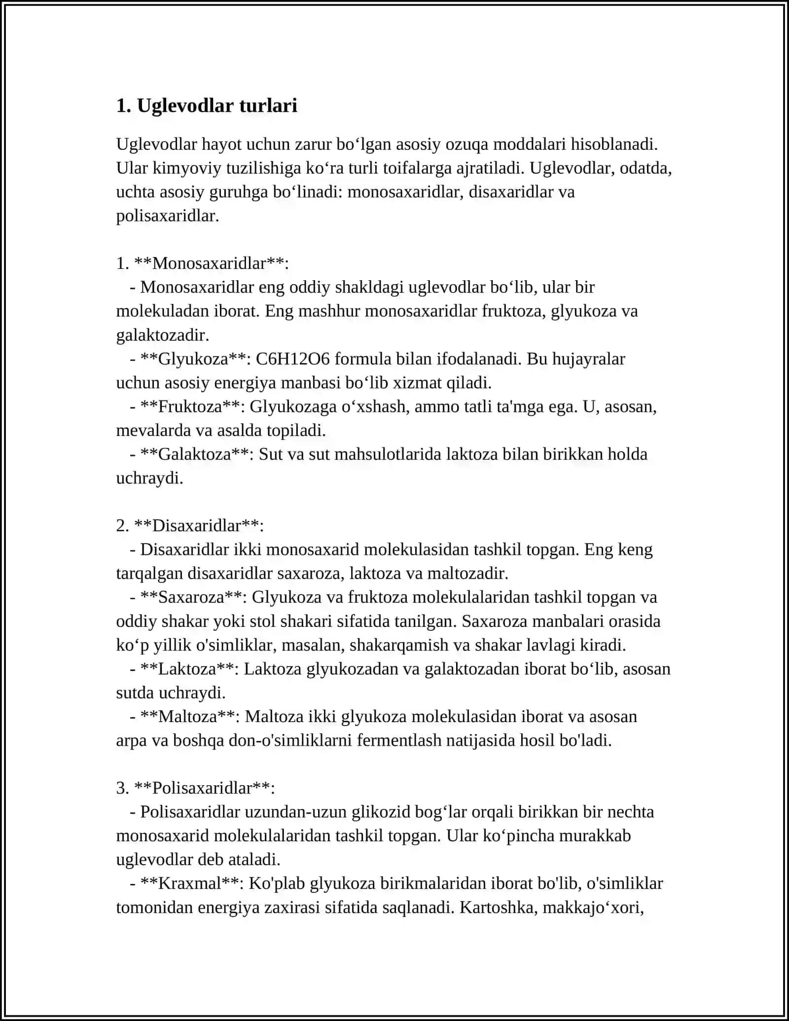 UGLEVODLAR KLASSIFIKATSIYASI ORGANIZMDAGI AHAMYATI GIPOGIPIRKIMIYA HAQIDA TUSHUNCHA 3