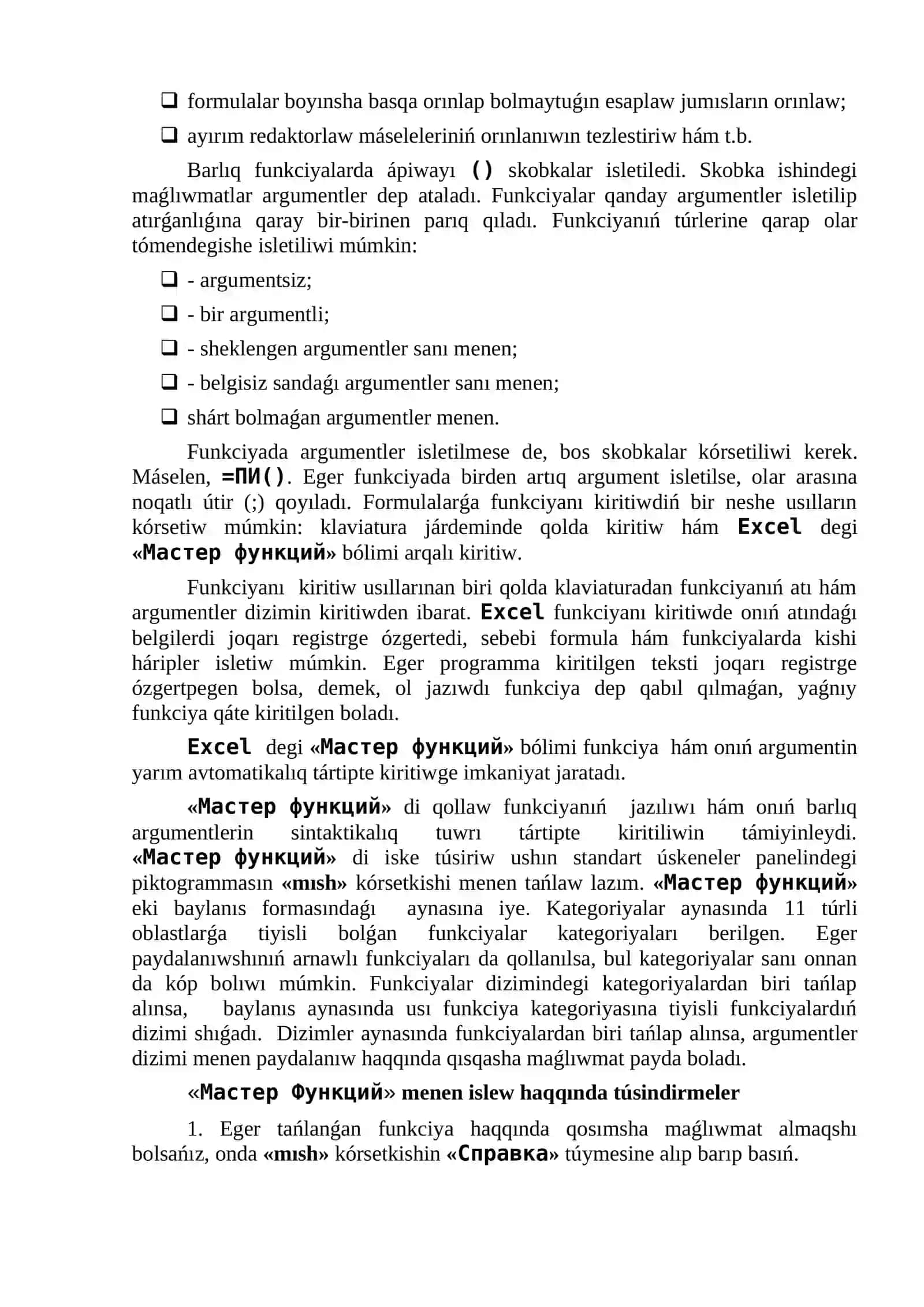 Excel de formulalardan paydalanıw 3