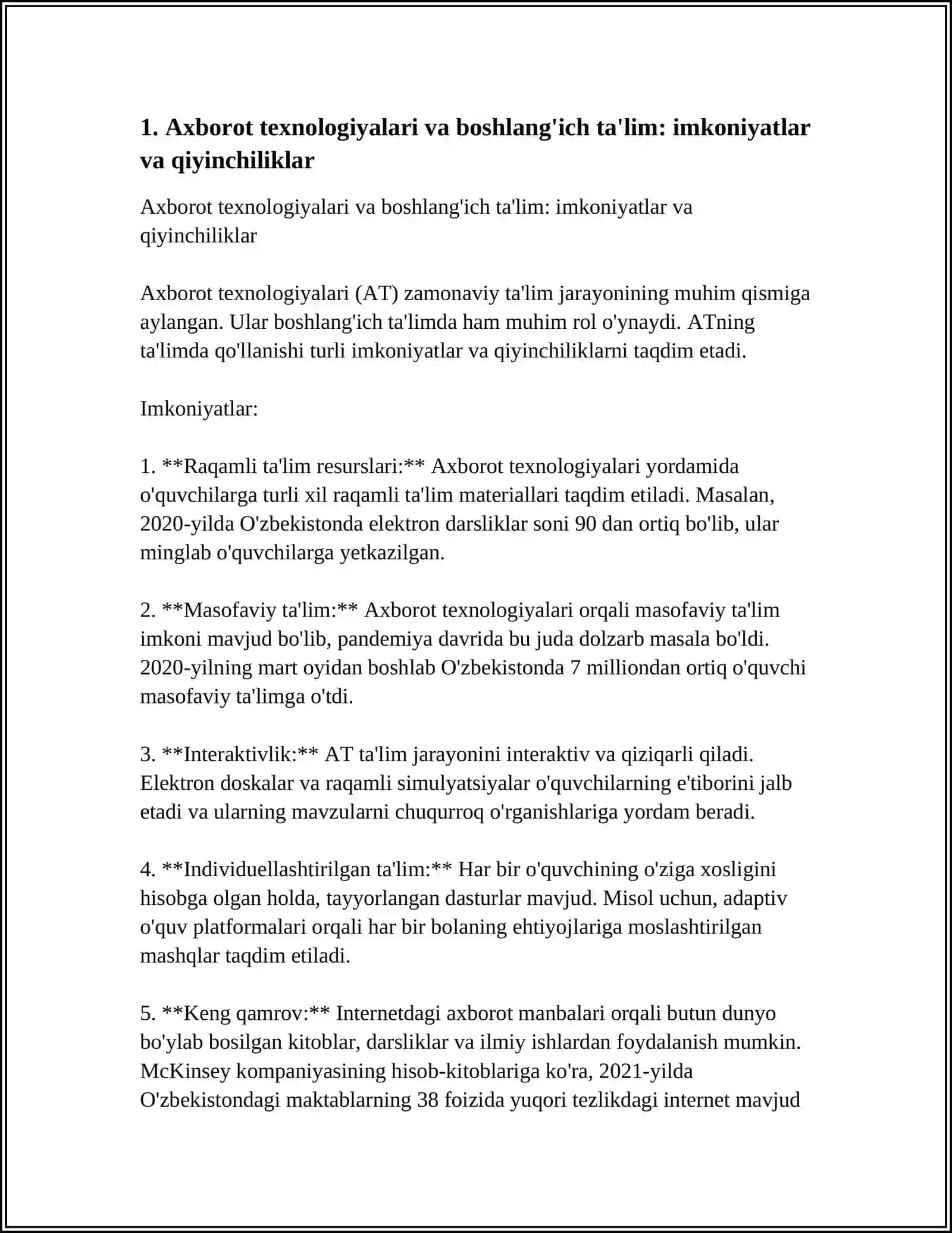 BOSHLANĢICH TA'LIM TARBIYA FANLARI DARSLARIDA AXBOROT TEXNALOGIYALARDAN FOYDALANISHGA OID 10 TA MAQOLANI ÒRGANISH VA TAHLIL QILISH 3
