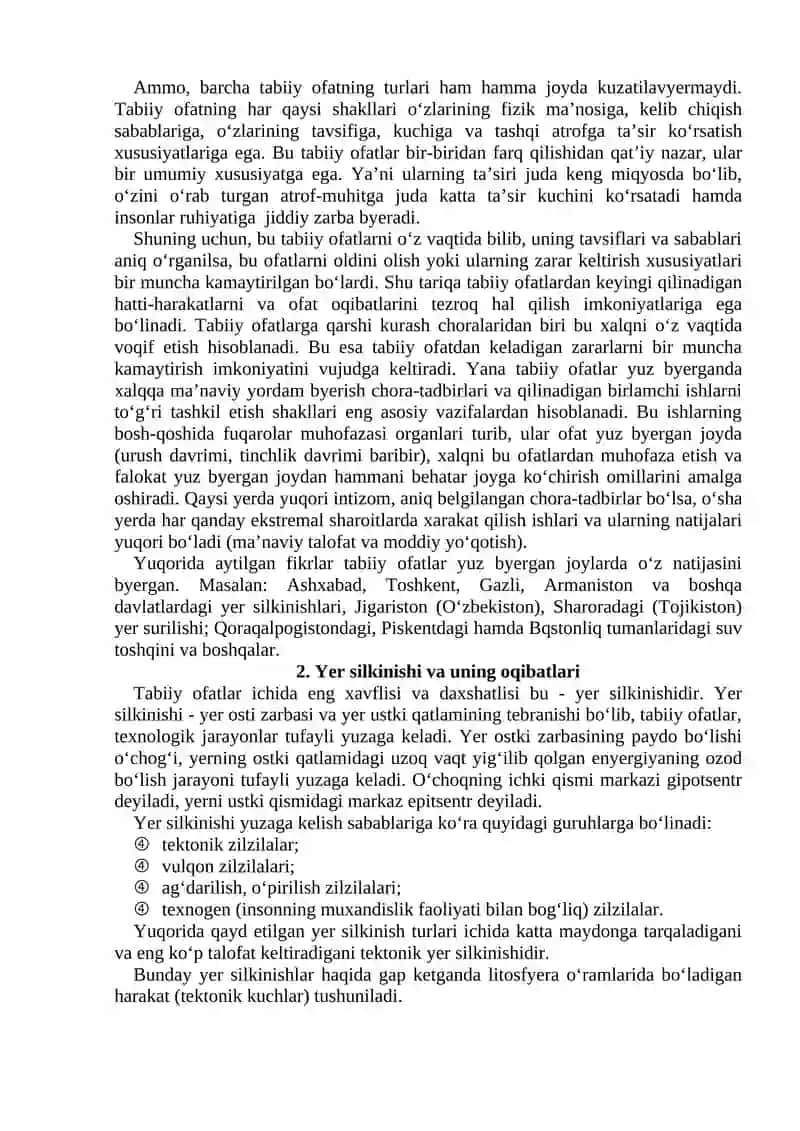 O‘zbekistonda bo‘lishi mumkin bo‘lgan tabiiy xavflar va ularda muhofaza tadbirlari 3