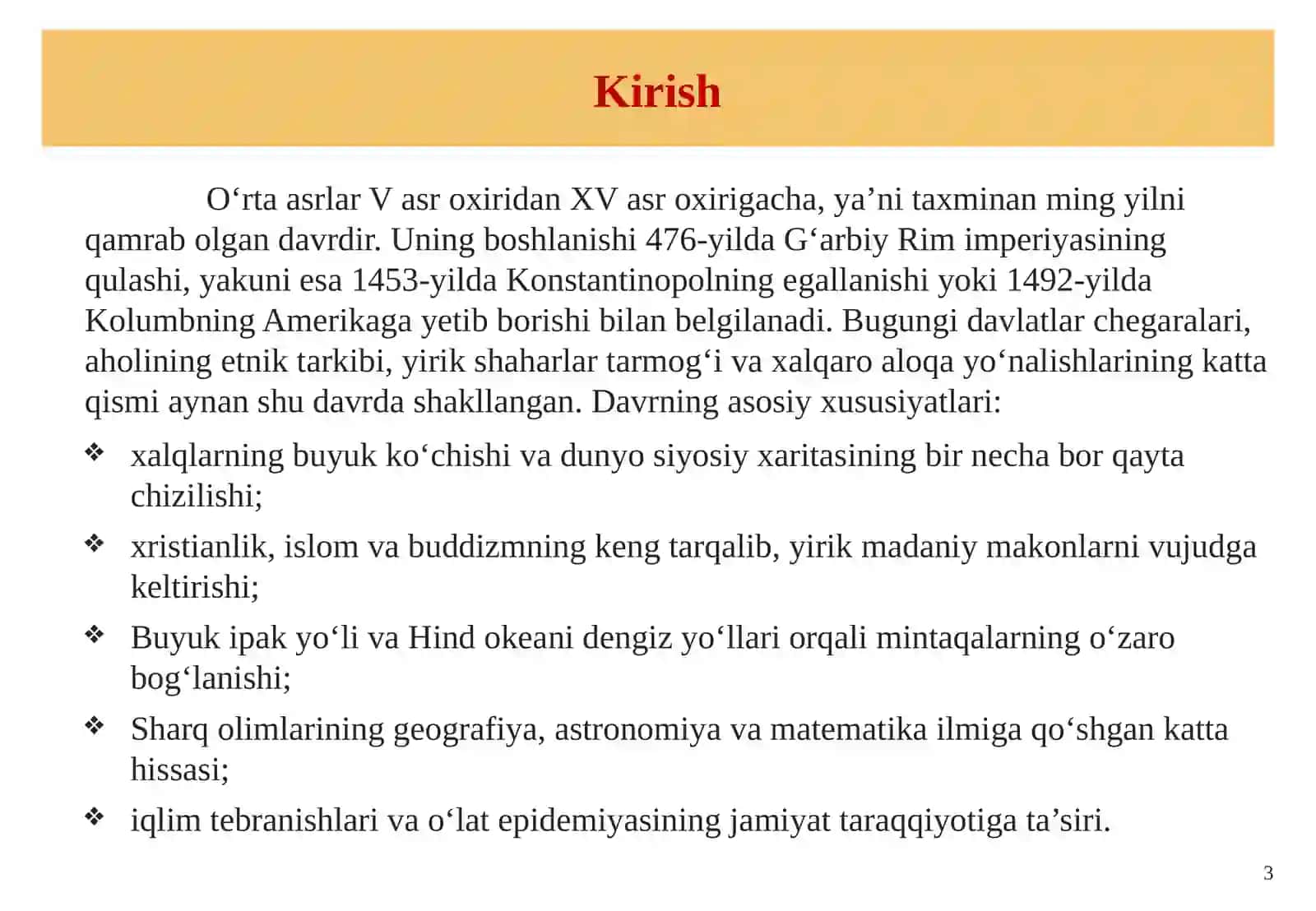O‘rta asrlarda jahon taraqqiyotining umumiy taraqqiyoti 3
