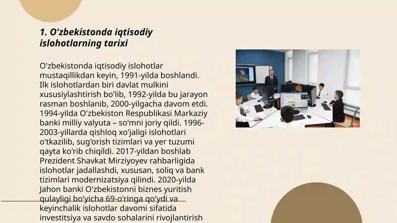 Iqtisodiy islohotlar xususiy mulkchilikni shakillanishi O'zbekistonda bozor munosabatlarni rivojlanishi 3