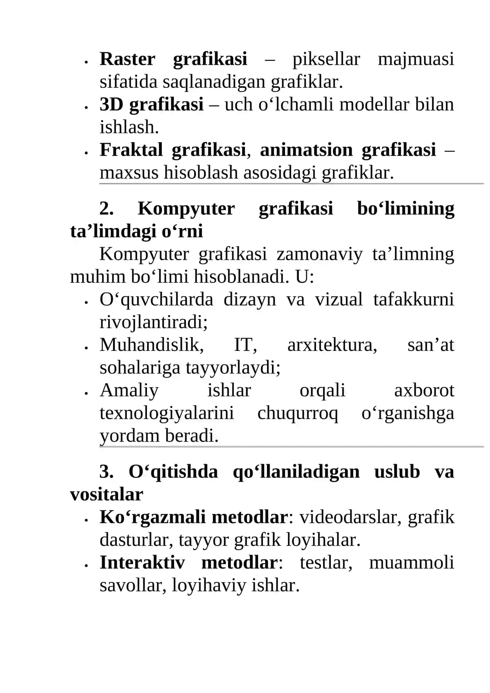 Kompyuter grafikasi bo‘limini o‘qitish metodikasi 3