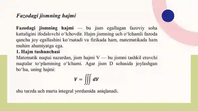 Fazodagi jismning hajmini hisoblash 3