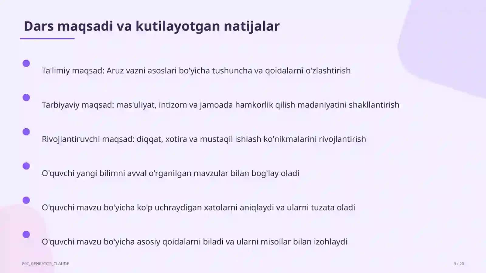 Aruz vazni asoslari (9-sinf) 3