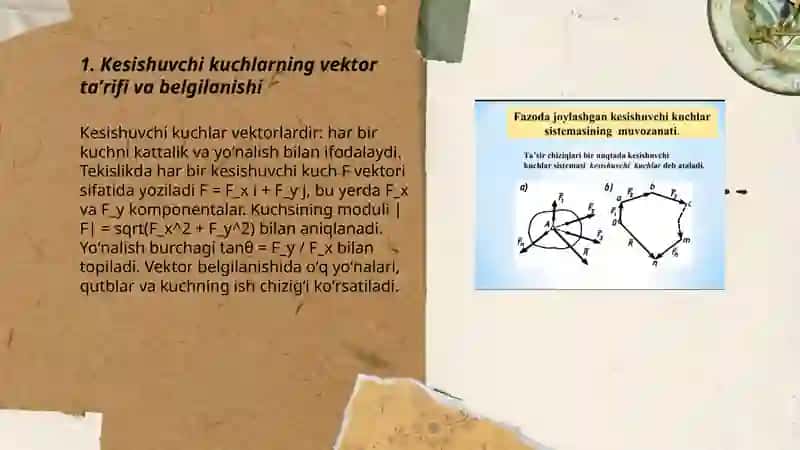 Tekislikda joylashgan kesishuvchi kuchlarni qo‘shish va tashkil etuvchilarga ajratish 3