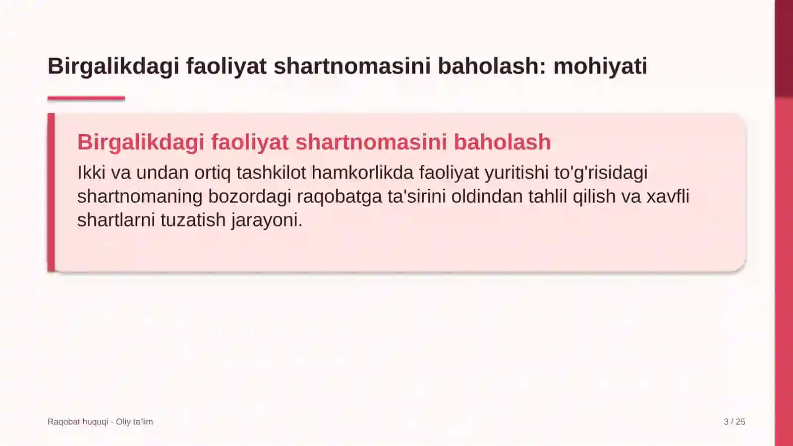 texnik ko'rik markazlarida birgalikdagi faoliyat shartnomalarini raqobat nuqtai nazaridan baholash 9449 3