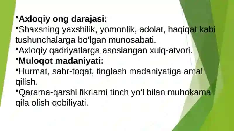 Muloqot asosida manaviy madaniyatni shakllantirishni mezonlari va omillari. 3