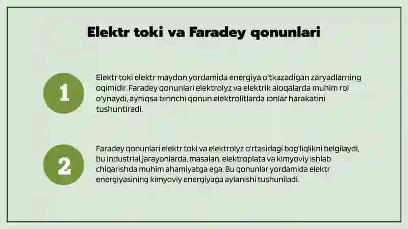 Suyuqliklarda elektr toki. Faradey qonunlari. Elektroliz va uningqo’llanilishi» mavzusini o’tish metodikasi. 3