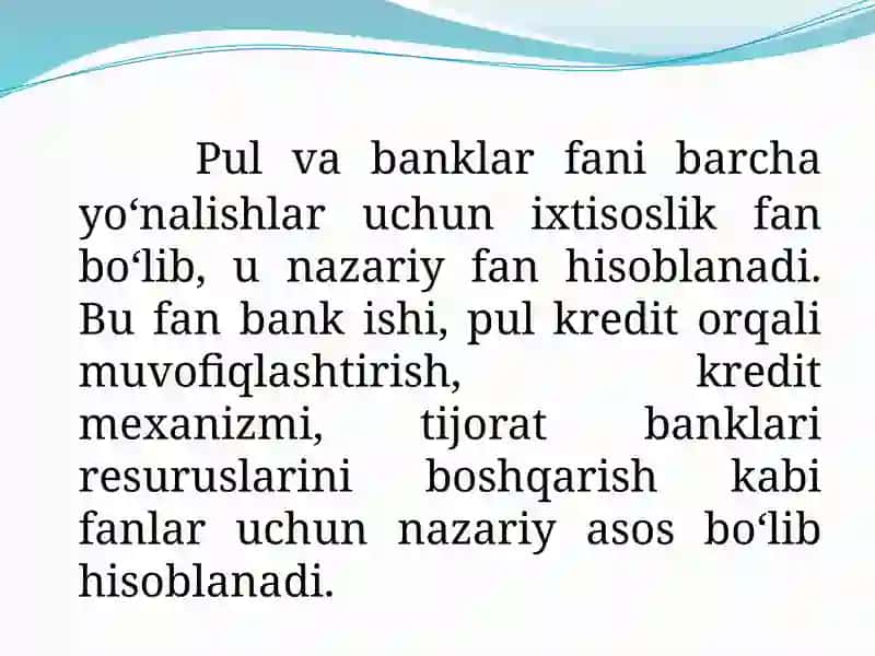 Pul va banklar” faniga kirish 3