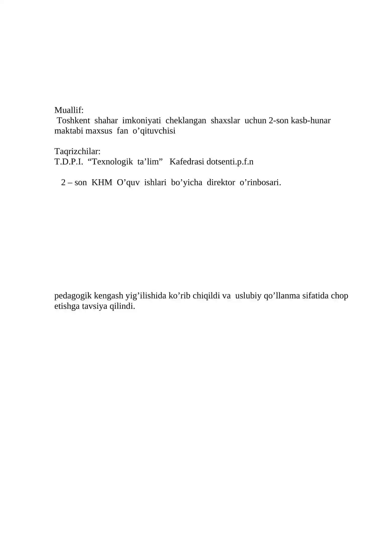 “Tikuvchilik texnologiyasi”  fanidan “ma’ruza va amaliy mashg’ulot ishini bajarish O’quv- uslubiy  qo’llanma 3