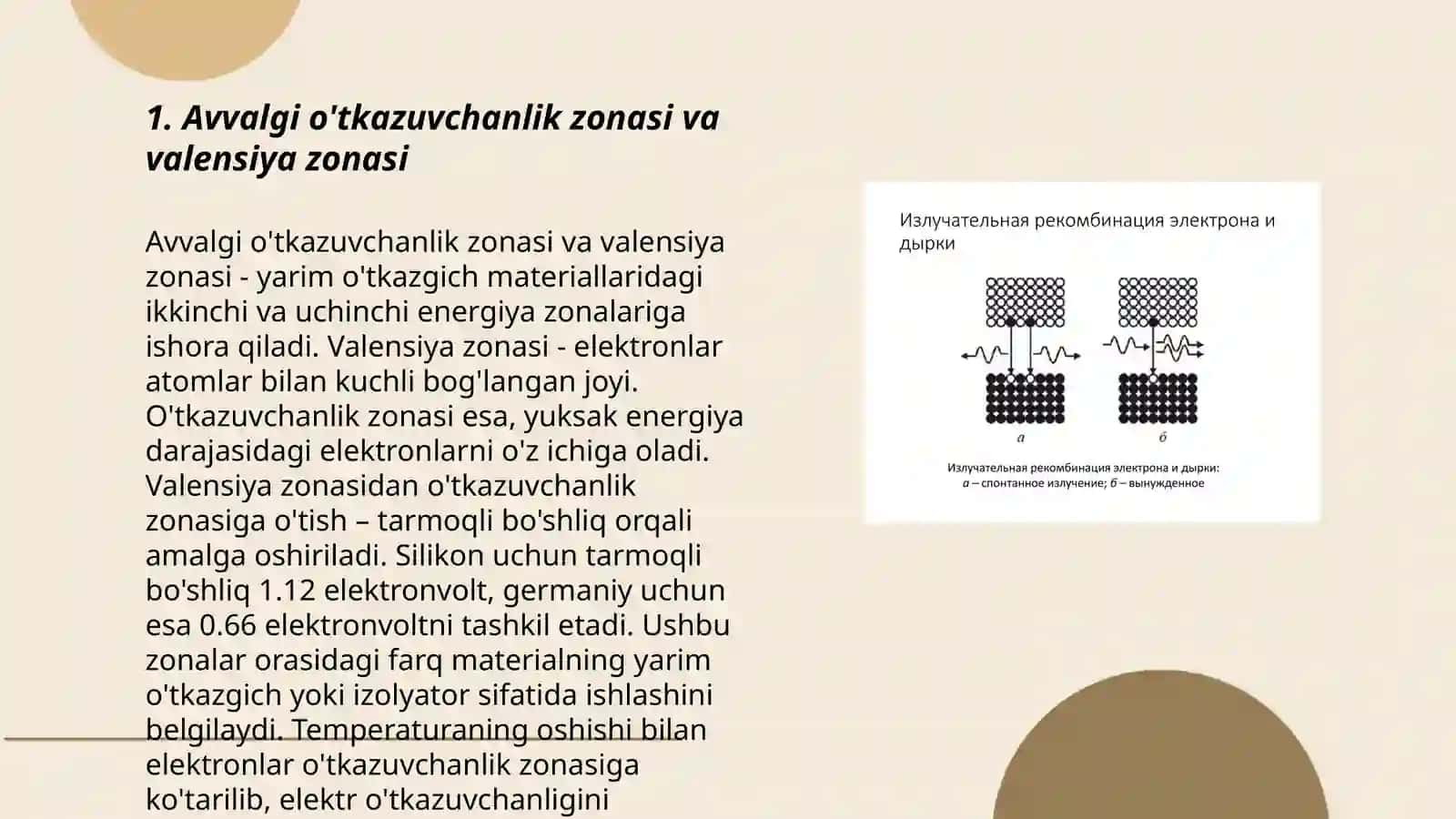 Yarim oʻtkazgichlarda generatsiya va rekombinatsiya jarayonlari.BT larning statik xarakteristikasi 3