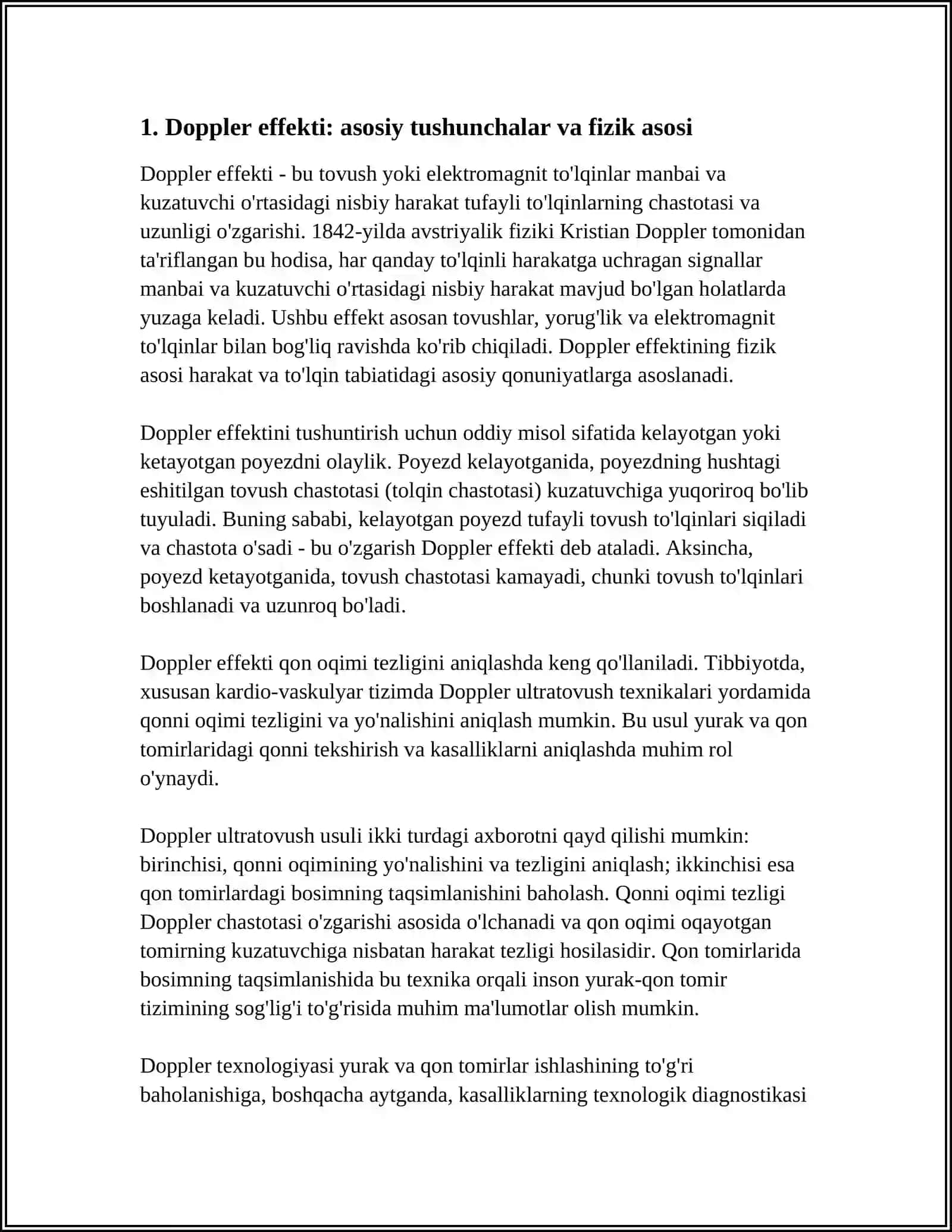Doppler EFFEKTI. QON OQIMI TEZLIGINI ANIQLASH. YURAK QON TOMIRLARDA BOSIMNING TAQSIMLANISHI 3