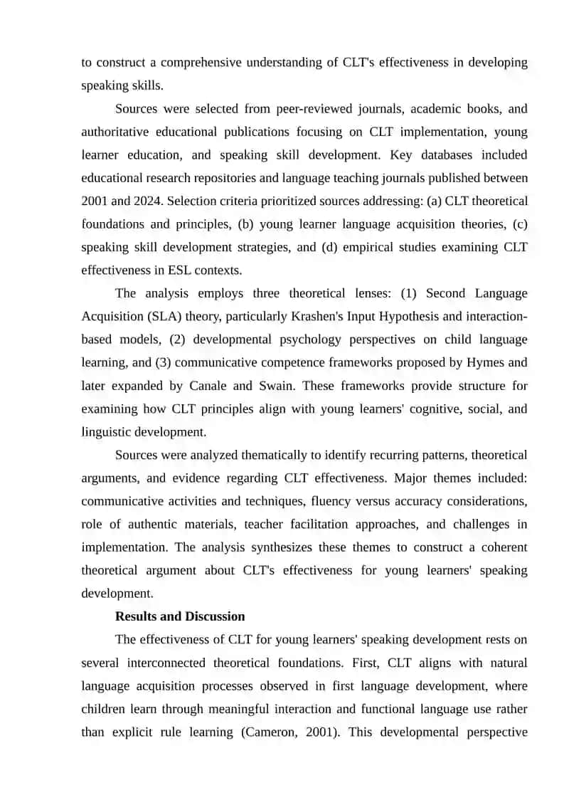 The Effectiveness of the CLT Approach in Enhancing Speaking Skills in Young ESL Learners 3