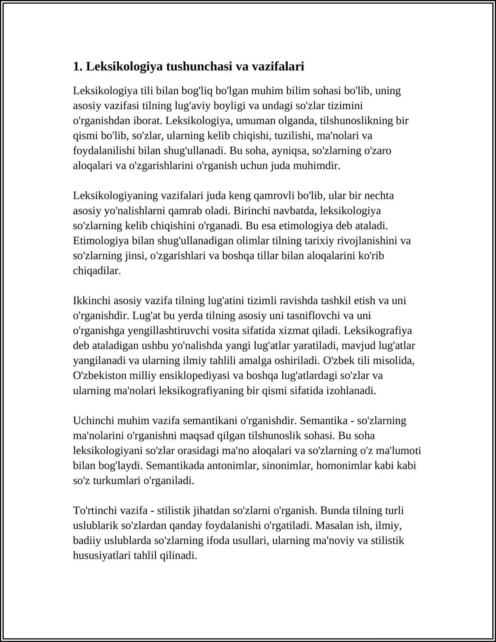 LEKSIKOLOGIYA VA SEMASALOGIYA. SO'Z TILNING MARKAZIY BIRLIGI SIFATIDA 3