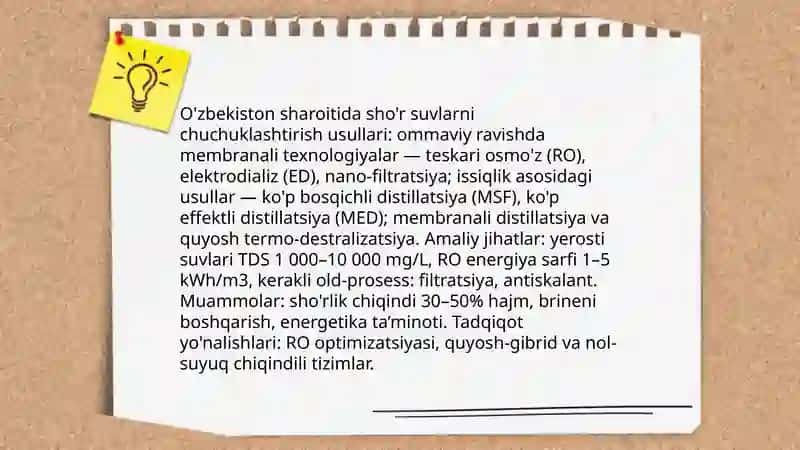 Sho'r suvlarni chuchuklashtirish usullari O'zbekistonda 3