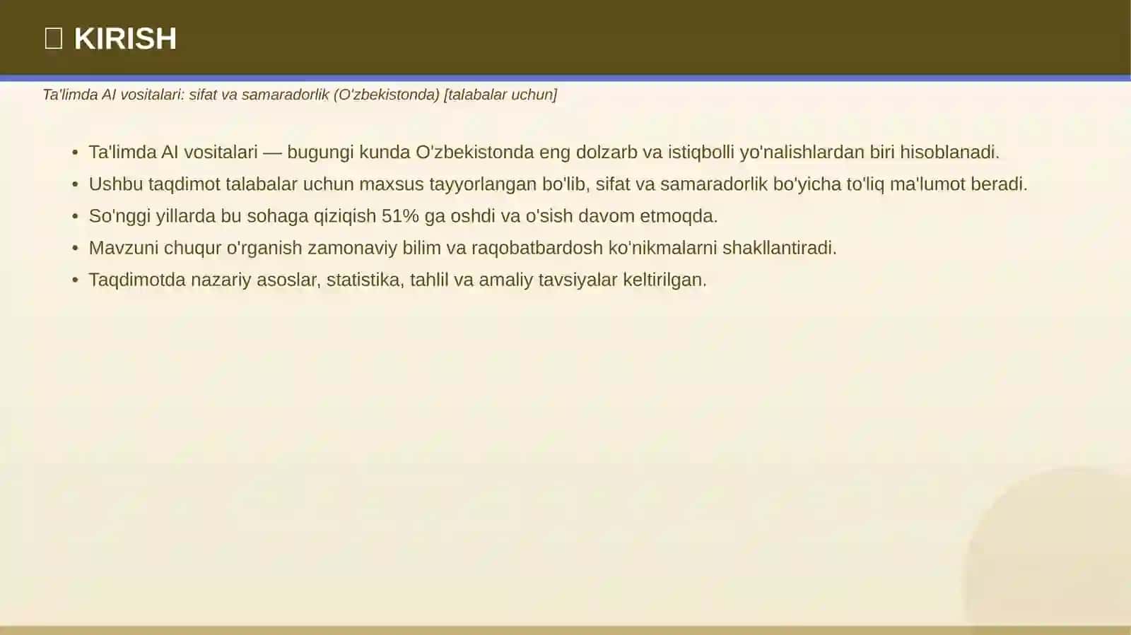 Ta'limda AI vositalari: sifat va samaradorlik (O'zbekistonda) 3