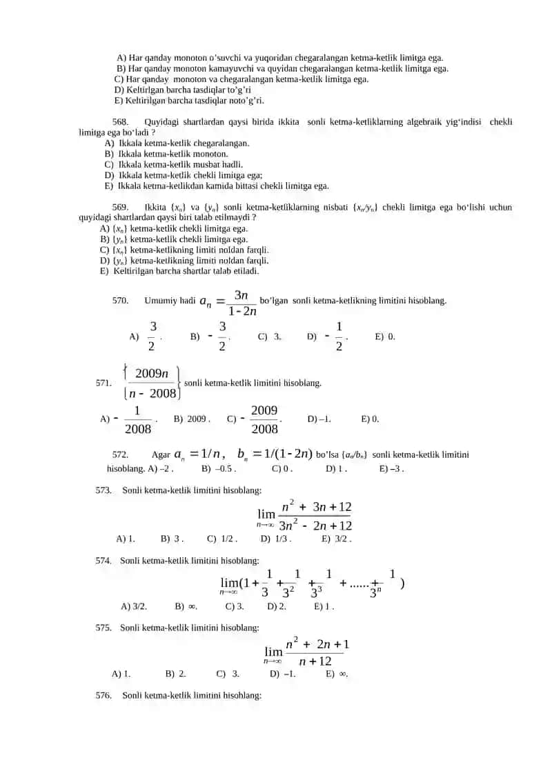 Hisob fanidan mavzulashtirilgan testlar 3