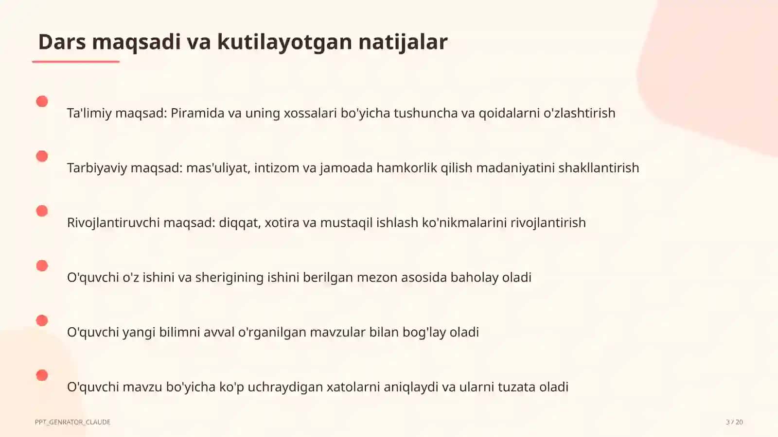 Piramida va uning xossalari (10-sinf) 3