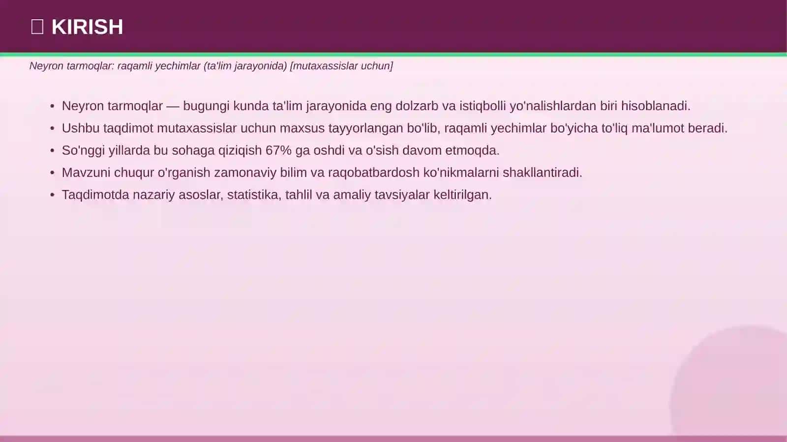 Neyron tarmoqlar: raqamli yechimlar (ta'lim jarayonida) 3