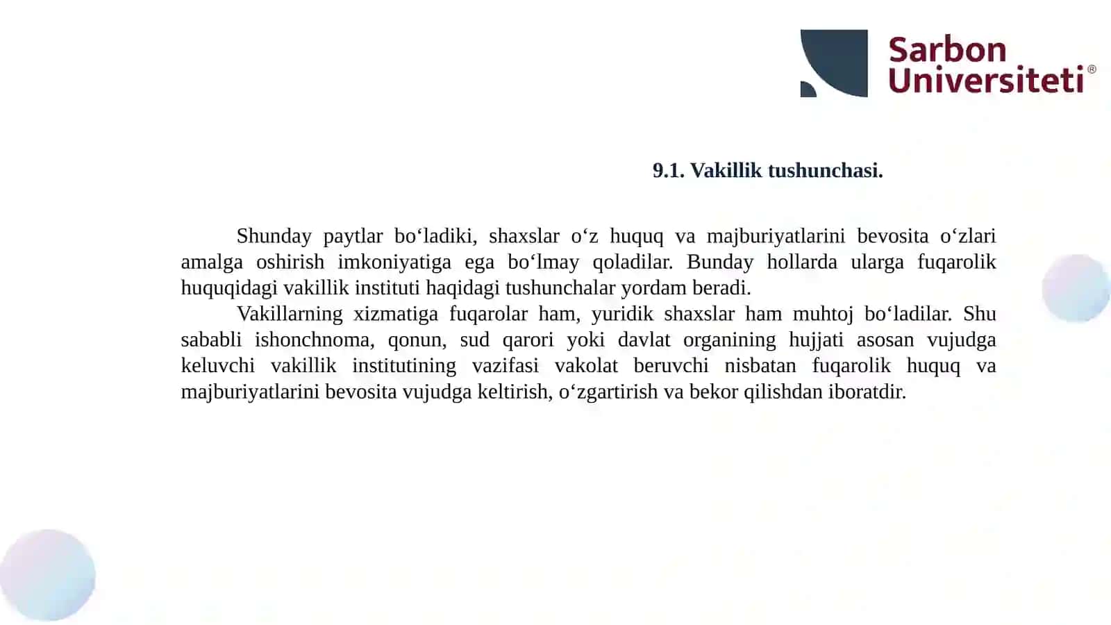 “Fuqarolik huquqida vakillik va ishonchnoma” 3