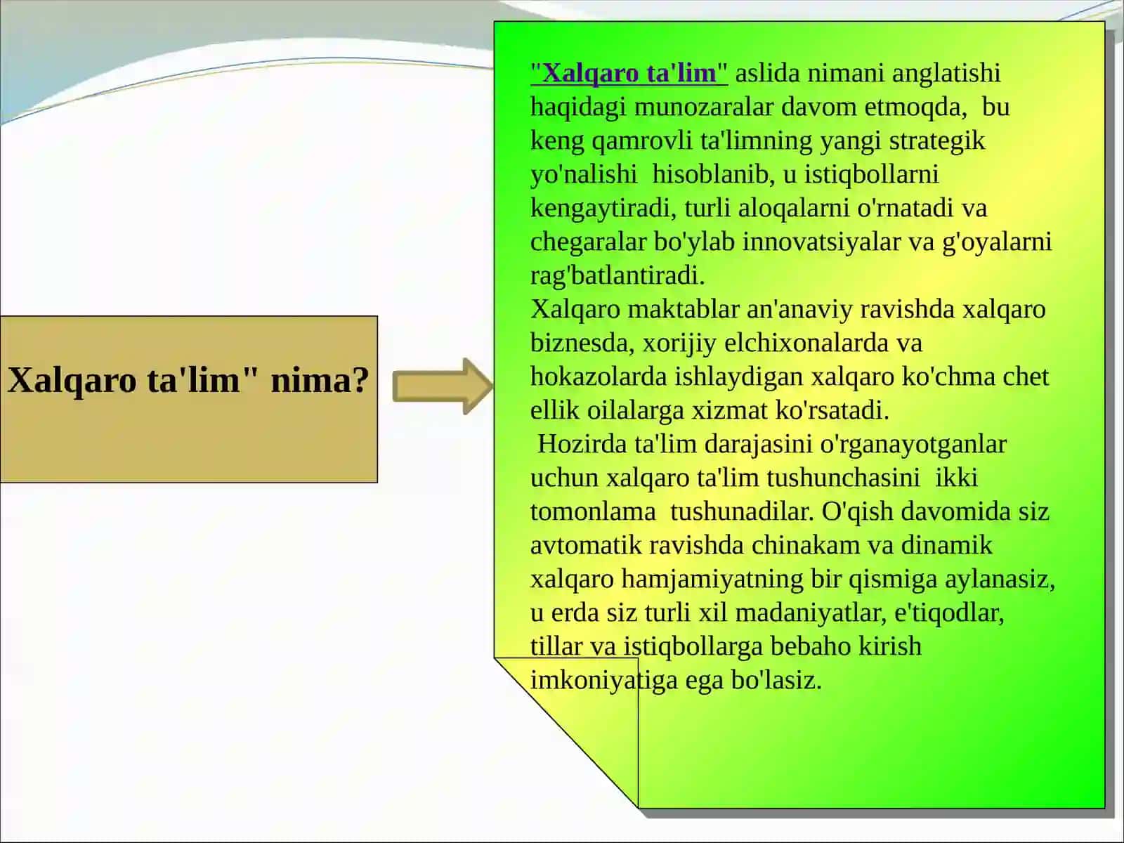 Boshlang`ich ta`limda xalqaro ta`lim dasturlarining ahamiyati.Xalqaro baholash dasturlari metodologiyasi va me`yoriy asoslari 3