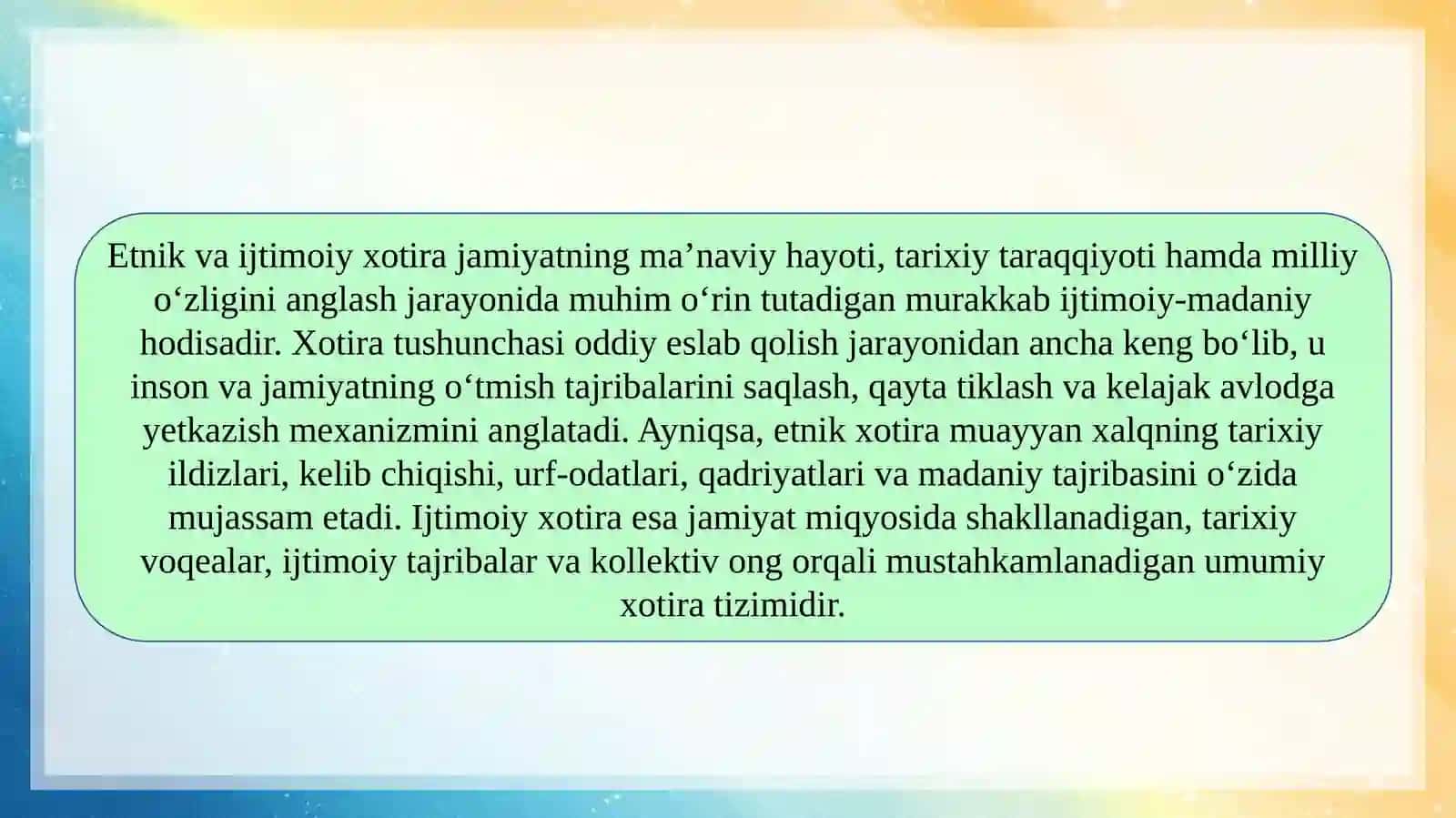 Etnik va ijtimoiy xotira slayd 3
