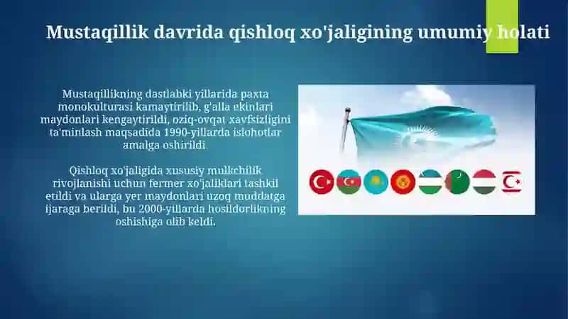 Mustaqillik yillarida qishloq xoʼjaligidagi oʼzgarishlar (Oʼzbekiston uchun) 3