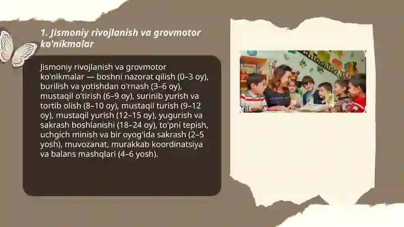 Jismoniy rivojlanish va grovmotor ko'nikmalar 3
