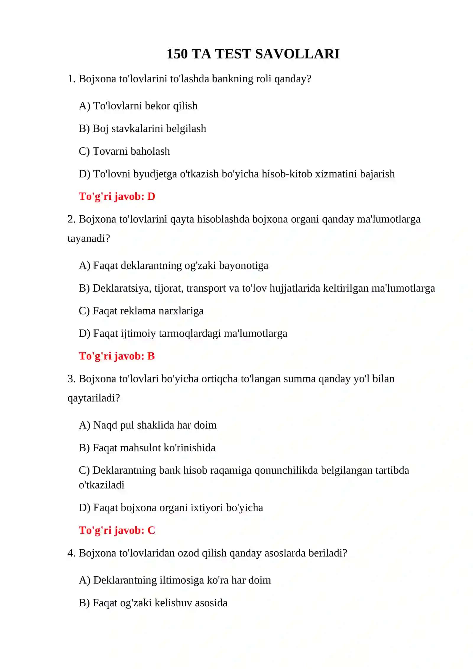 Bojxona To'lovlar Savollari 3