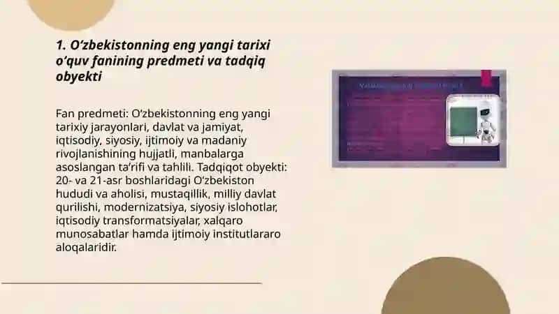 O'zbekistonning eng yangi tarixi o'quv fanining predmeti, maqsadi va vazifalari nazariy-metodologik tamoyillari 3