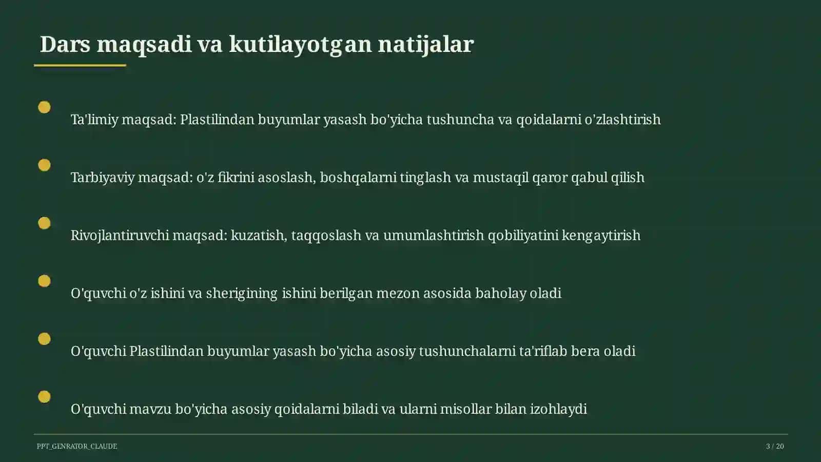 Plastilindan buyumlar yasash (1-sinf) 3