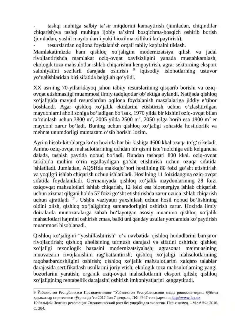 Qishloq xo‘jaligini “yashil iqtisodiyot” asosida barqaror rivojlantirish yo’llari 3